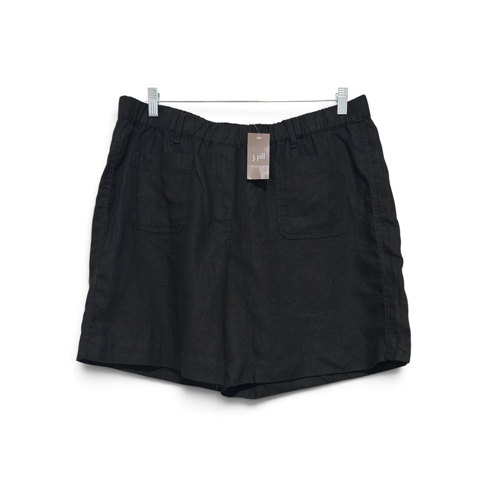 J.Jill Love Linen Shorts Womens Large Black Elastic Waist Pockets 293781 NEW
